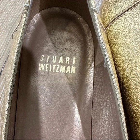 Stuart Weitzman Women's Gold Young Buck Peep Toe Leather Flats Size 7 1/2 GUC - Picture 10 of 12